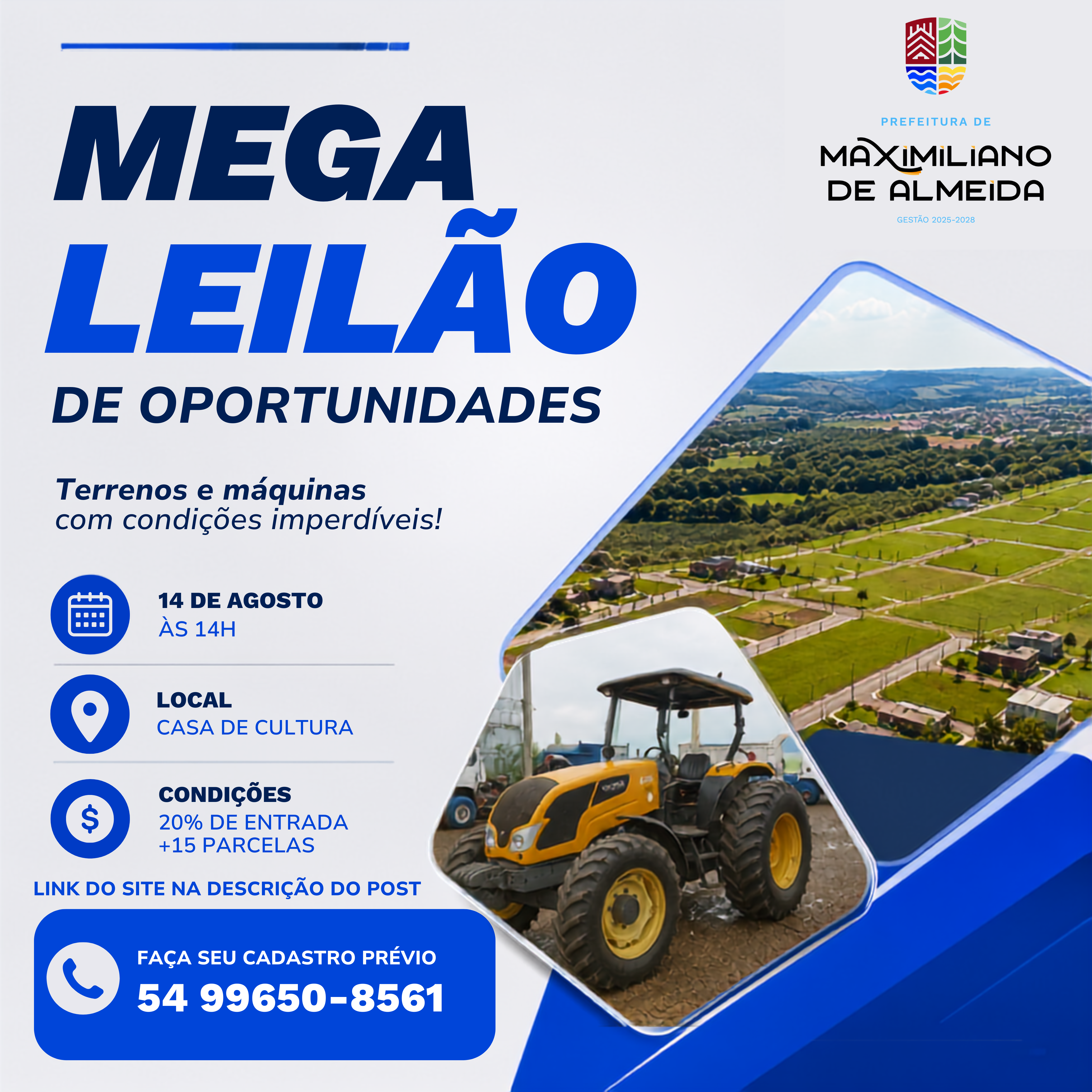 Prefeitura de Maximiliano de Almeida promove Mega Leilão de Oportunidades no dia 14 de agosto