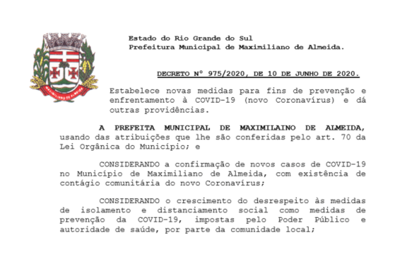 Decreto 975/2020 estabelece novas medidas para fins de prevenção e enfrentamento à COVID-19
