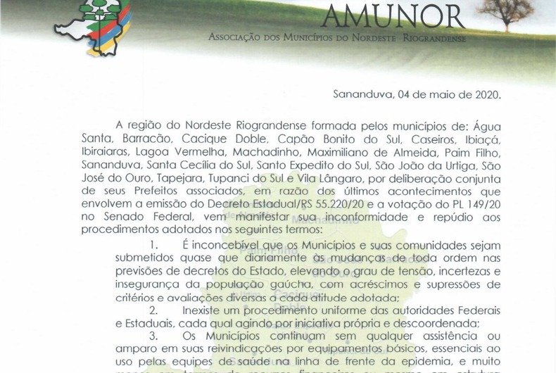 AMUNOR repudia Decreto do Estado sobre o fechamento do comércio na Região