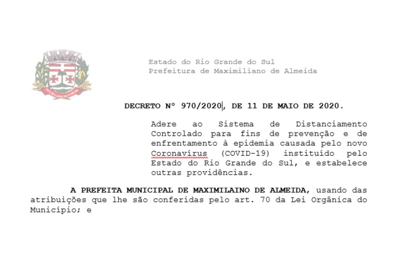 Maximiliano de Almeida adere ao Sistema de Distanciamento Controlado do Estado do Rio Grande do Sul